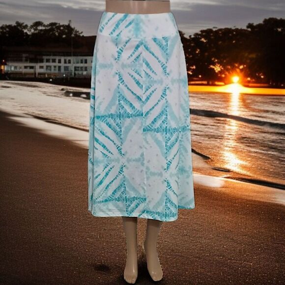 Jane Ashley‎ Midi Skirt Sz M Bohemian Stretch Fit Flare Pull On Beachy Coastal - Picture 9 of 16